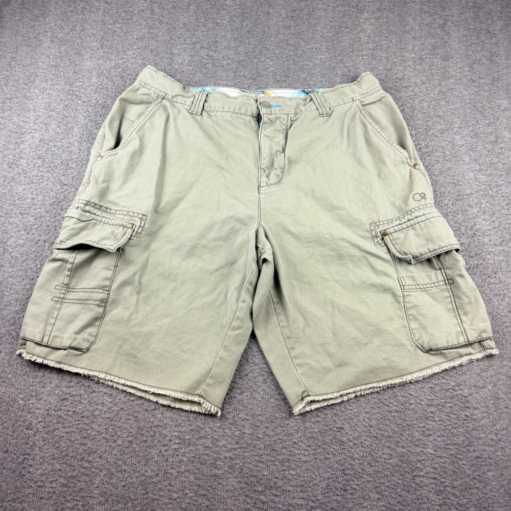 Op Ocean Pacific Men's Cargo Shorts Size 38 Green Cotton Raw Hem Casual Outdoors